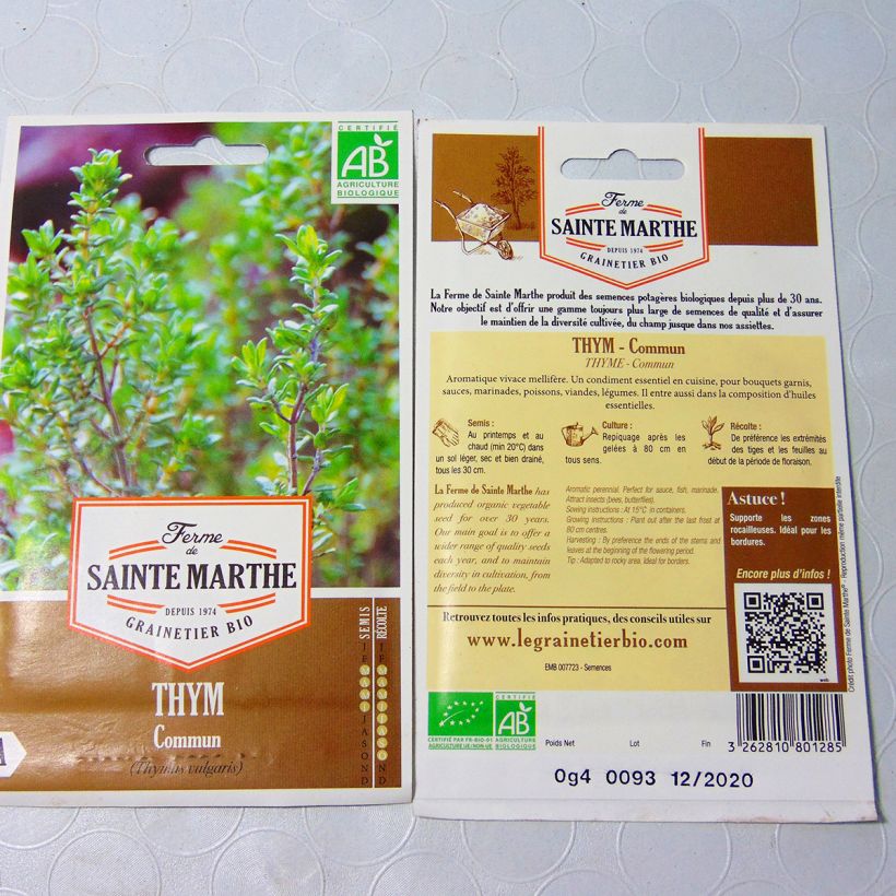 Example of Thymus vulgaris Organic - Ferme de Sainte Marthe seeds specimen as delivered