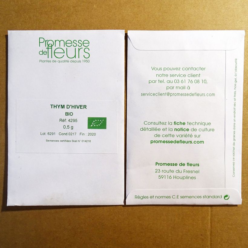 Example of Thymus vulgaris Organic Common Thyme per pack of 2500 seeds (0,5g) specimen as delivered