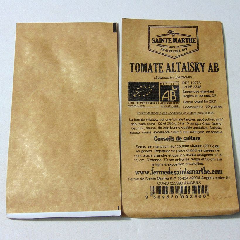 Example of Tomato Altaisky Bio - Ferme de Sainte Marthe seeds per pack of 50 seeds specimen as delivered