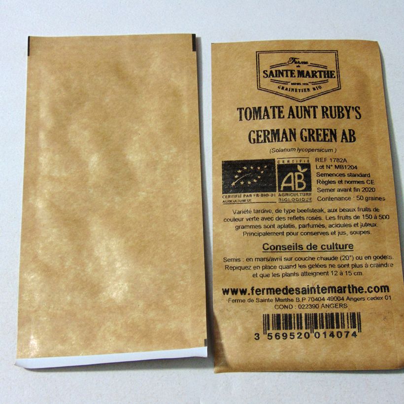 Example of Tomato Aunt Ruby's German Green - Ferme de Sainte Marthe seeds per pack of 50 seeds specimen as delivered