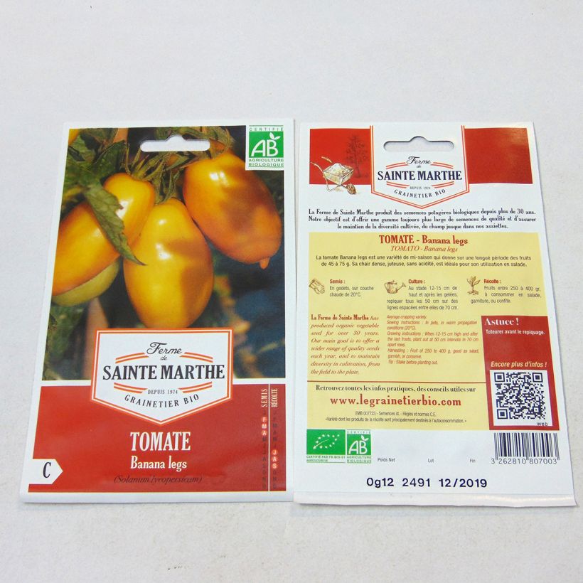 Example of Tomato Banana Legs - Ferme de Sainte Marthe seeds specimen as delivered