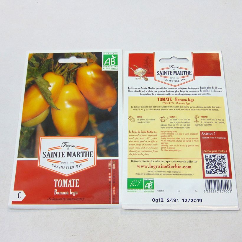 Example of Tomato Banana Legs - Ferme de Sainte Marthe seeds per pack of 30 seeds specimen as delivered