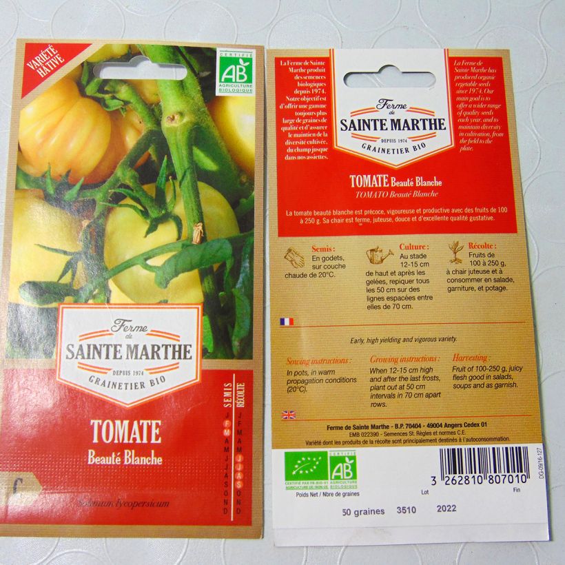 Example of Tomato White Beauty - Ferme de Sainte Marthe seeds specimen as delivered