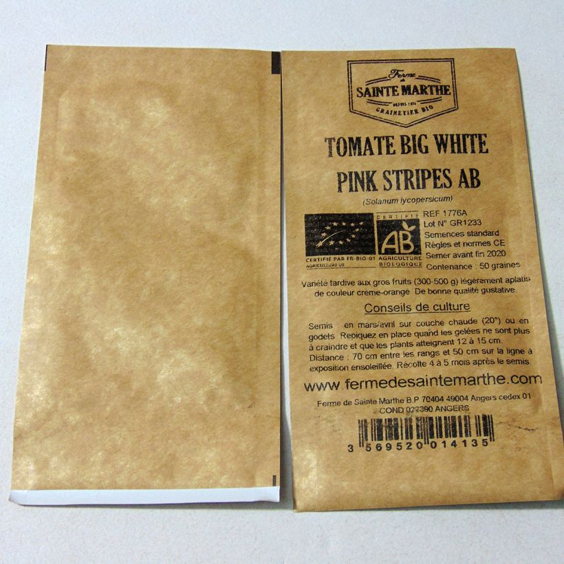 Example of Tomato Big White Pink Stripes - Ferme de Sainte Marthe seeds per pack of 50 seeds specimen as delivered