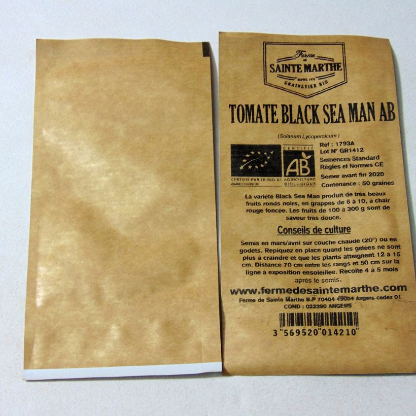 Example of Tomato Black Sea Man - Ferme de Sainte Marthe seeds per pack of 50 seeds specimen as delivered