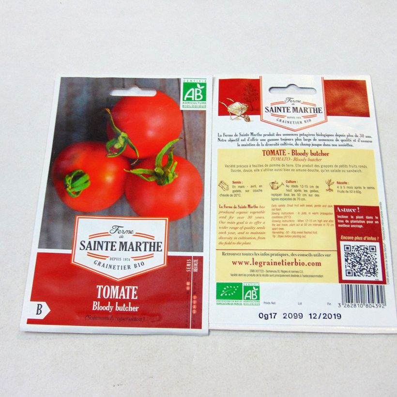 Example of Tomato Bloody Butcher - Ferme de Sainte Marthe seeds per pack of 60 seeds specimen as delivered