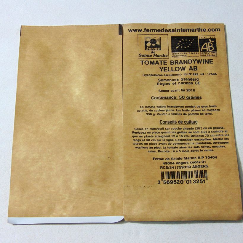 Example of Tomato Yellow Brandywine - Ferme de Sainte Marthe seeds per pack of 50 seeds specimen as delivered