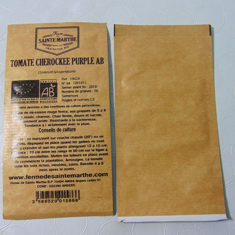Example of Cherokee Purple Organic Tomato - Ferme de Sainte Marthe seeds specimen as delivered