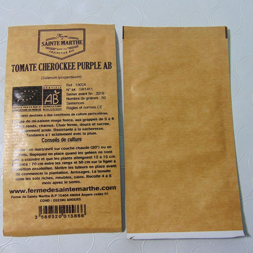 Example of Cherokee Purple Organic Tomato - Ferme de Sainte Marthe seeds per pack of 50 seeds specimen as delivered