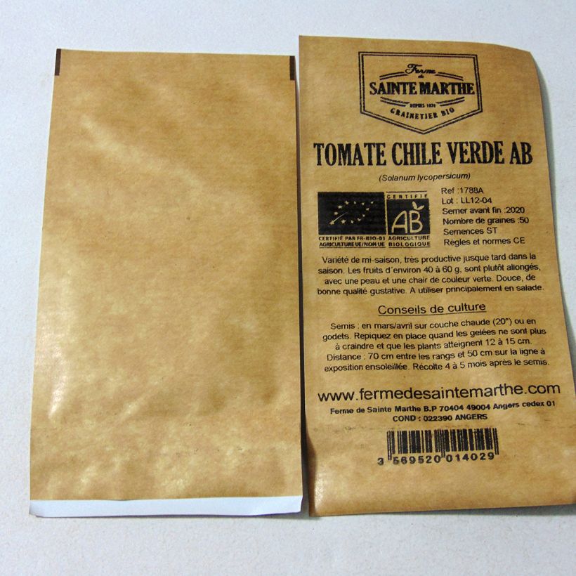 Example of Chile Verde Organic Tomato - Ferme de Sainte Marthe seeds per pack of 50 seeds specimen as delivered