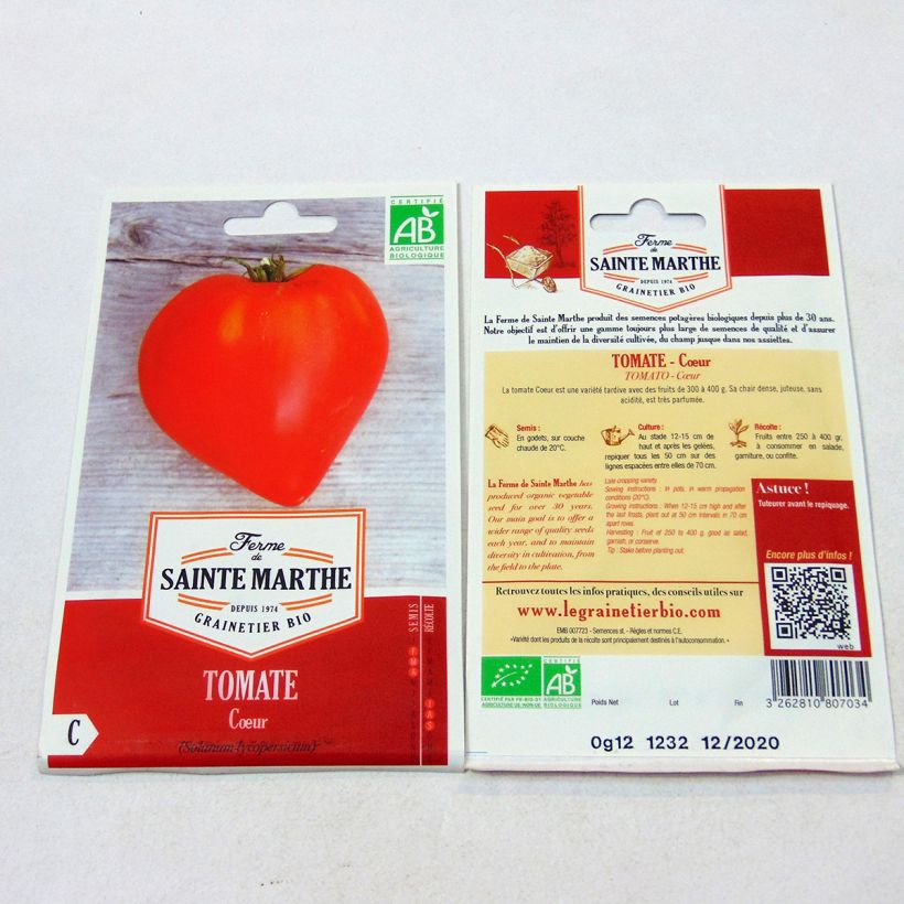 Example of Tomato Coeur - Ferme de Sainte Marthe seeds per pack of 30 seeds specimen as delivered