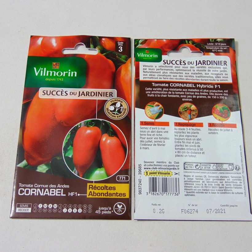 Example of Tomato Cornabel F1 - Vilmorin seeds per pack of 60 seeds (0.2g) specimen as delivered