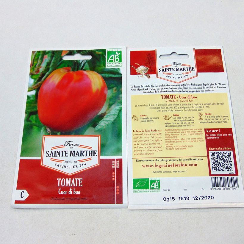 Example of Cuor Di Bue Organic Tomato - Beefheart - Ferme de Sainte Marthe seeds specimen as delivered