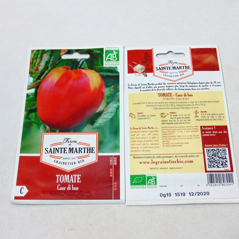 Example of Cuor Di Bue Organic Tomato - Beefheart - Ferme de Sainte Marthe seeds per pack of 60 seeds specimen as delivered