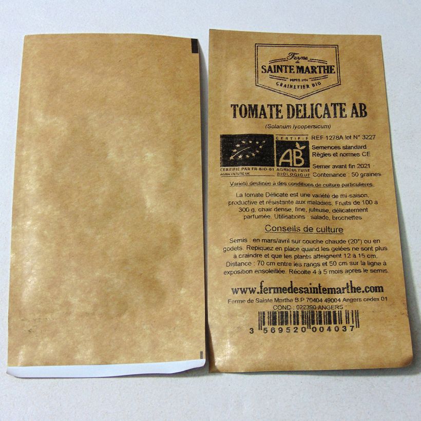 Example of Delicate Organic Tomato - Ferme de Sainte Marthe seeds per pack of 50 seeds specimen as delivered