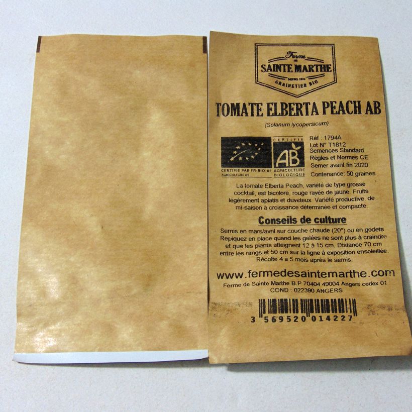 Example of Elberta Peach Organic Tomato - Ferme de Sainte Marthe seeds per pack of 50 seeds specimen as delivered