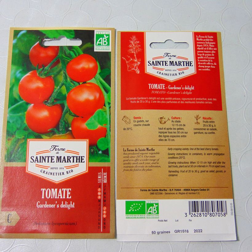 Example of Gardeners Delight Organic Tomato - Ferme de Sainte Marthe seeds per pack of 60 seeds specimen as delivered