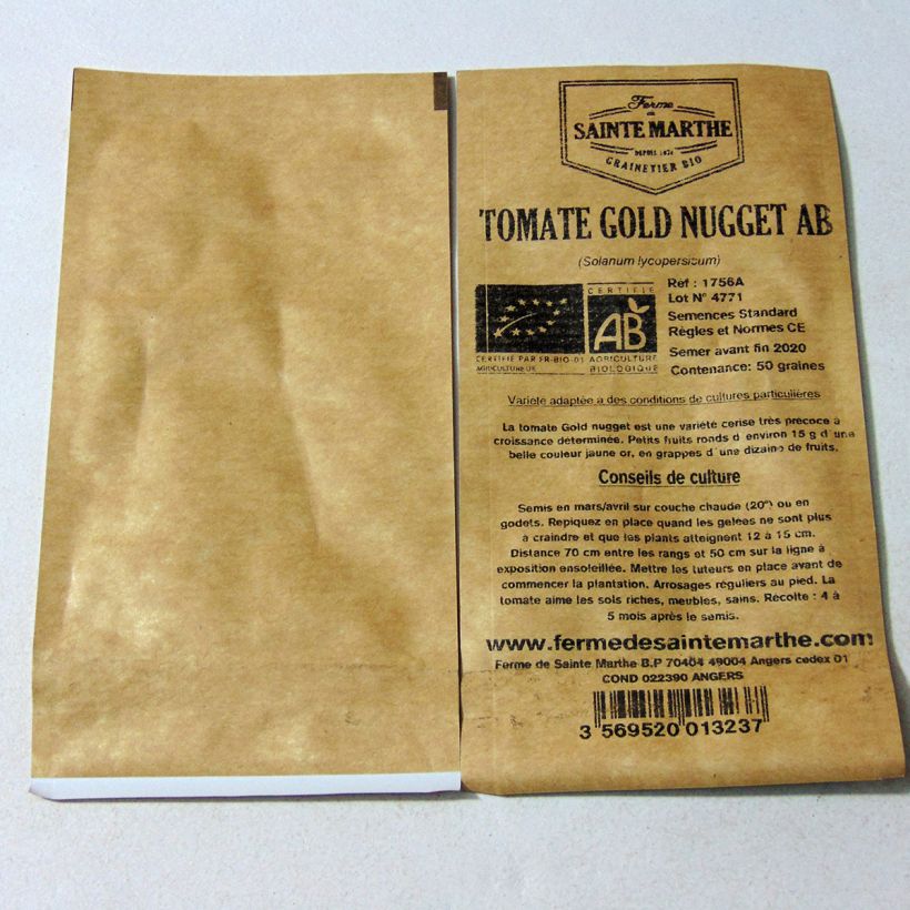 Example of Gold Nugget Organic Tomato - Ferme de Sainte Marthe seeds per pack of 50 seeds specimen as delivered