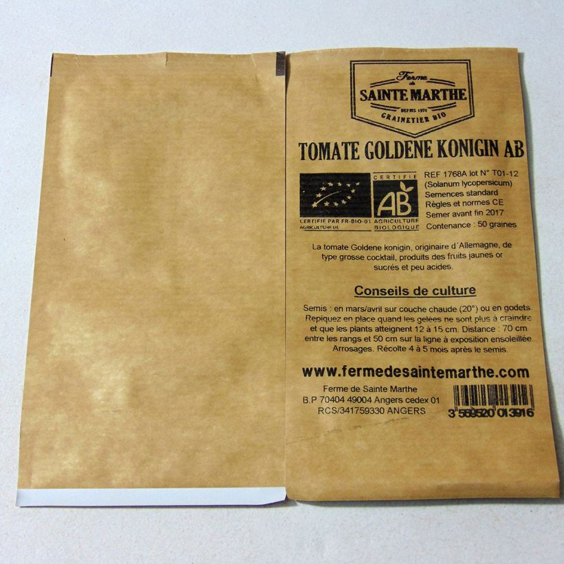 Example of Goldene Königin Organic Tomato - Ferme de Sainte Marthe seeds per pack of 50 seeds specimen as delivered