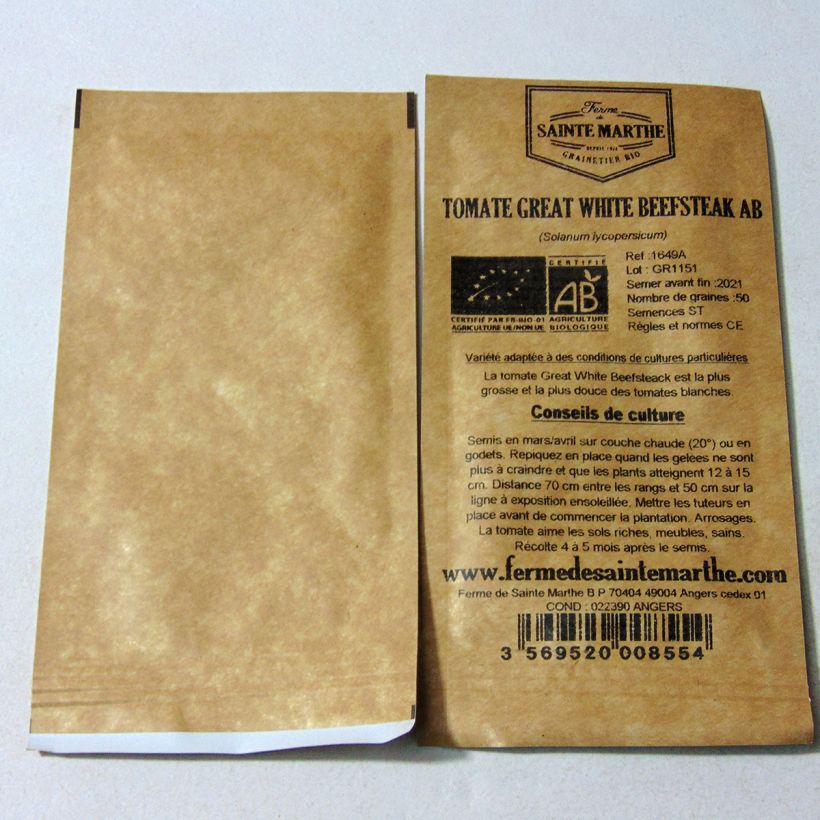 Example of Great White Beefsteak Organic Tomato - Ferme de Sainte Marthe seeds per pack of 50 seeds specimen as delivered