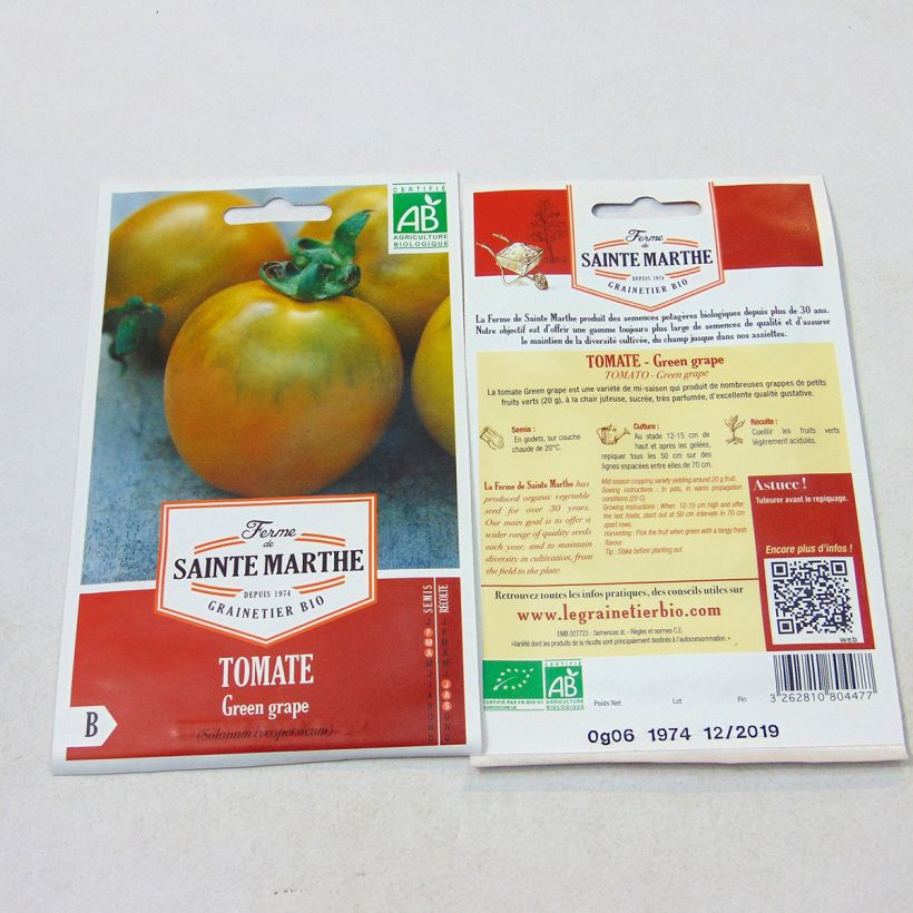 Example of Tomato Green Grape - Ferme de Sainte Marthe seeds per pack of 100 seeds specimen as delivered