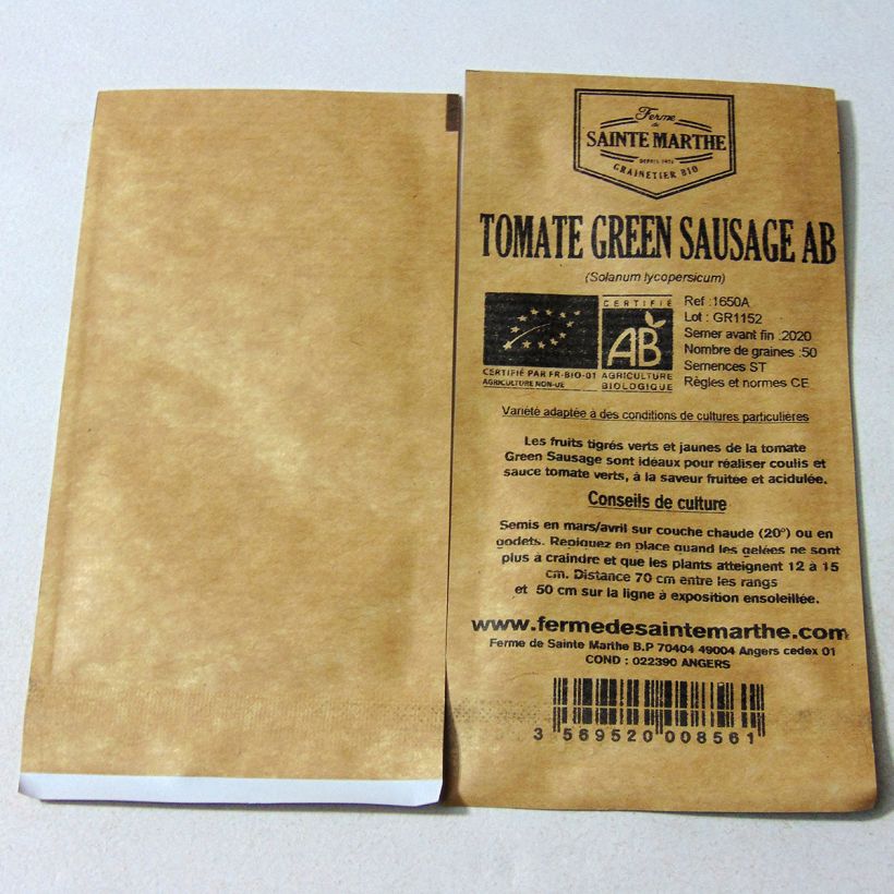 Example of Green Sausage Organic Tomato - Ferme de Sainte Marthe seeds per pack of 50 seeds specimen as delivered
