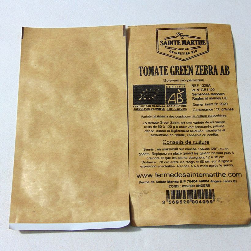 Example of Green Zebra Organic Tomato - Ferme de Sainte Marthe seeds per pack of 50 seeds specimen as delivered