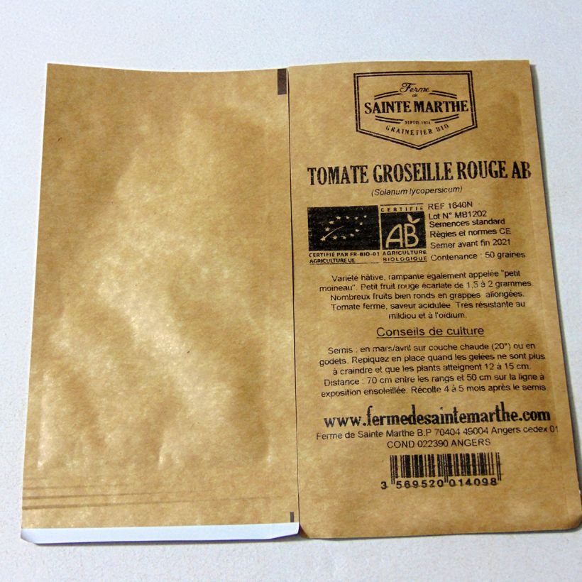 Example of Red Currant Organic Tomato - Ferme de Sainte Marthe seeds per pack of 50 seeds specimen as delivered