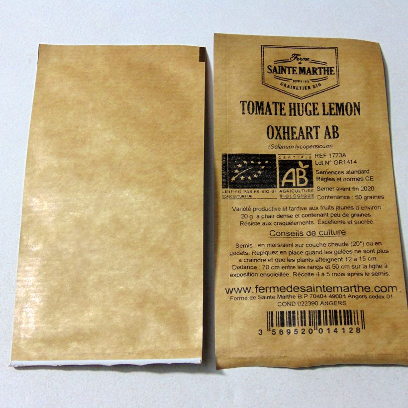 Example of Huge Lemon Oxheart Organic Tomato - Ferme de Sainte Marthe seeds per pack of 50 seeds specimen as delivered