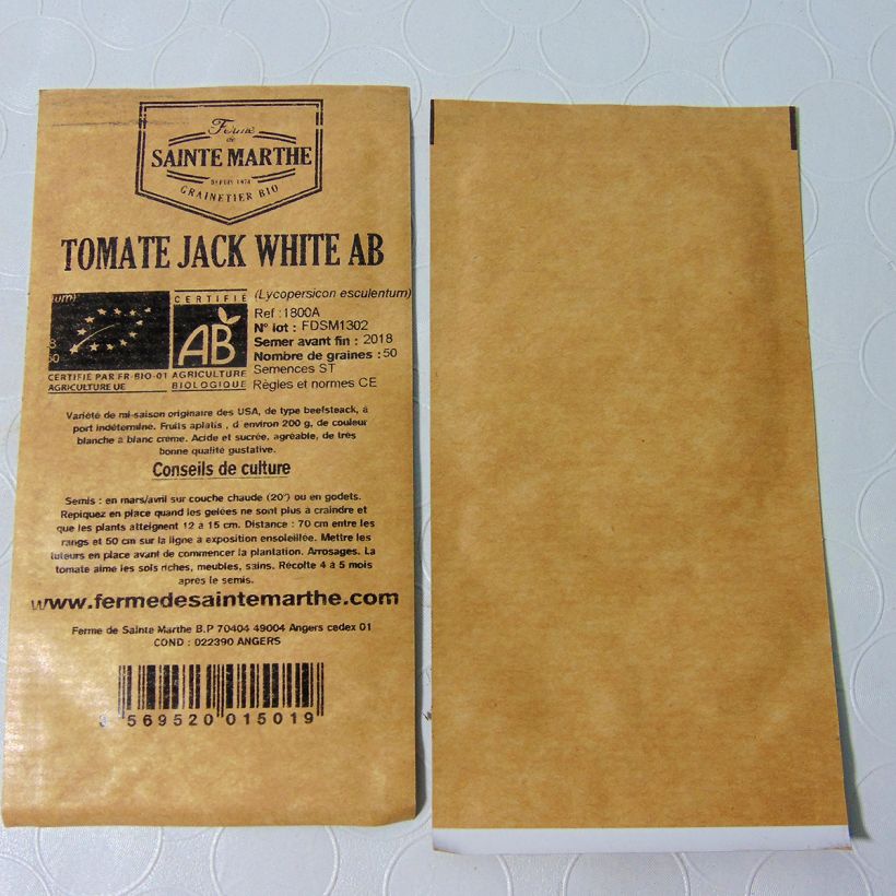 Example of Jack White Organic Tomato - Ferme de Sainte Marthe seeds per pack of 50 seeds specimen as delivered