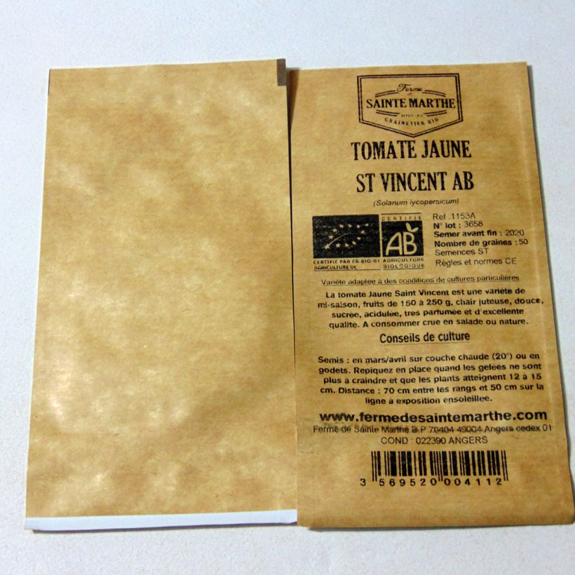 Example of Tomato Jaune Saint Vincent organic seeds per pack of 50 seeds specimen as delivered