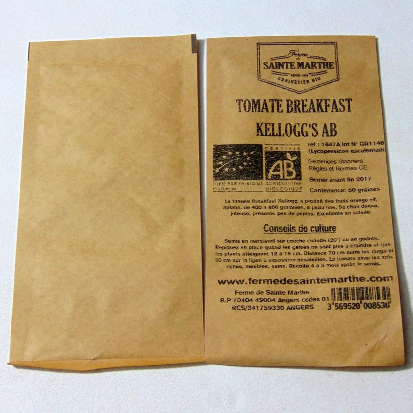 Example of Kelloggs Breakfast Organic Tomato - Ferme de Sainte Marthe seeds specimen as delivered