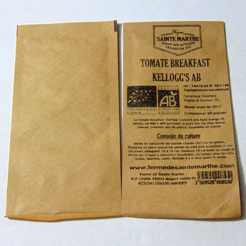 Example of Kelloggs Breakfast Organic Tomato - Ferme de Sainte Marthe seeds per pack of 50 seeds specimen as delivered