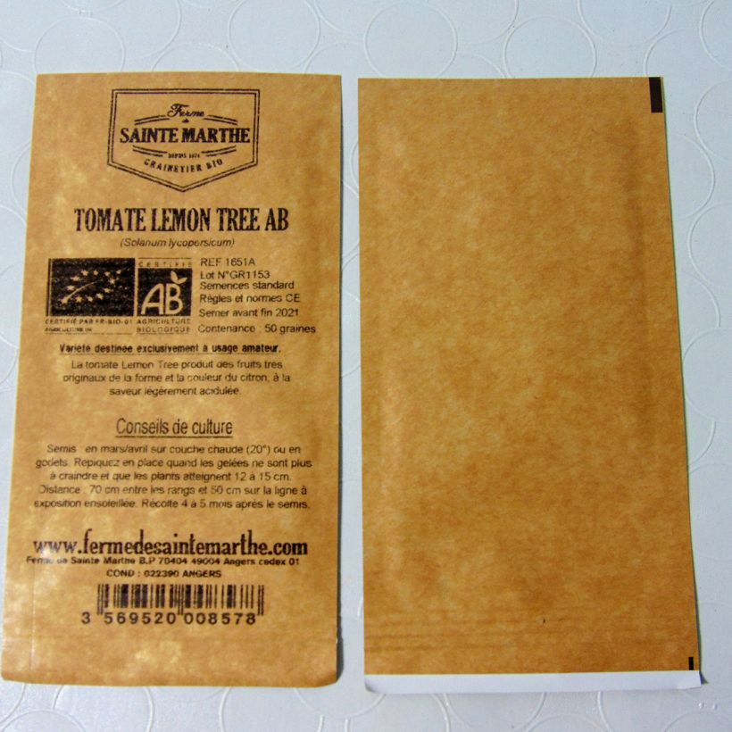 Example of Lemon Tree Organic Tomato - Ferme de Sainte Marthe seeds per pack of 50 seeds specimen as delivered