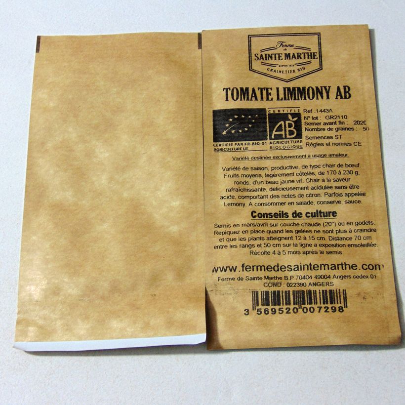 Example of Limmony Organic Tomato - Ferme de Sainte Marthe seeds per pack of 50 seeds specimen as delivered