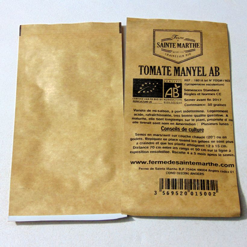 Example of Manyel Organic Tomato - Ferme de Sainte Marthe seeds per pack of 50 seeds specimen as delivered