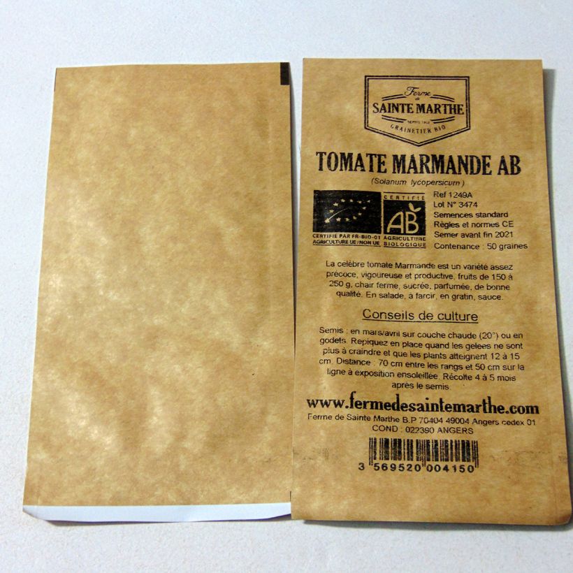 Example of Marmande Organic Tomato - Ferme de Sainte Marthe seeds per pack of 50 seeds specimen as delivered