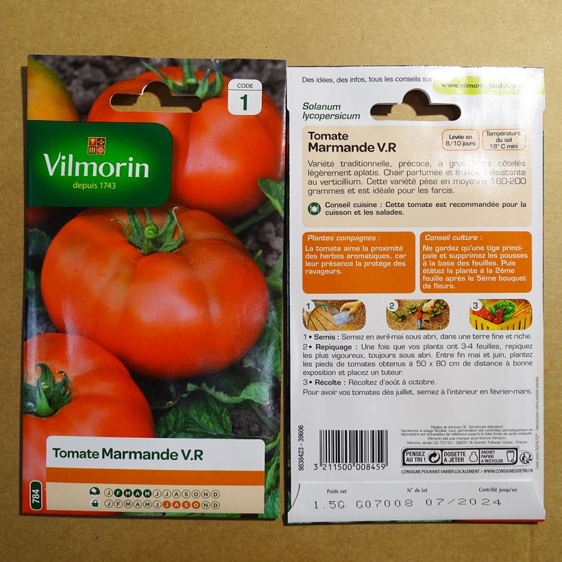 Example of Marmande Tomato - Vilmorin seeds per pack of 450 seeds (1.5g) specimen as delivered