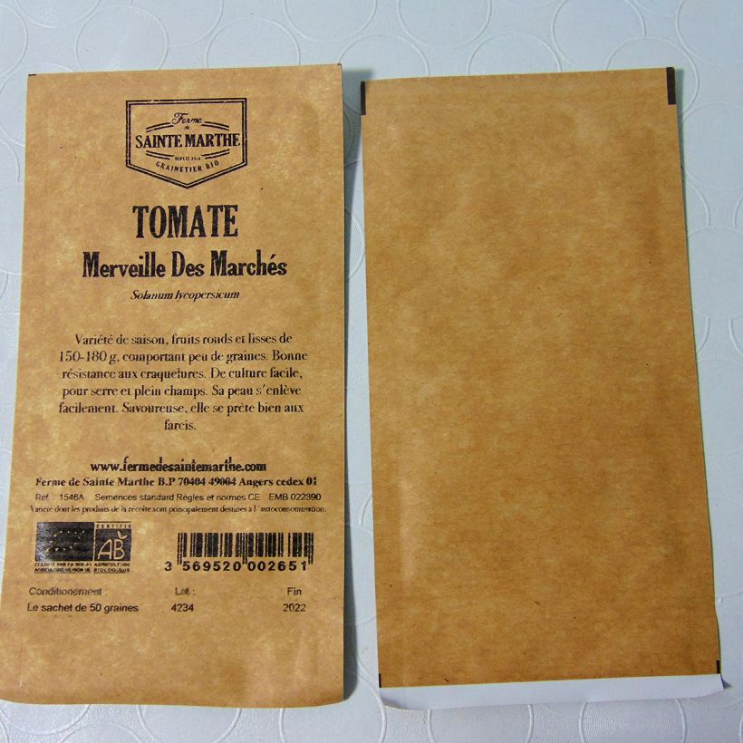 Example of Markets Marvel Organic Tomato - Ferme de Sainte Marthe seeds per pack of 50 seeds specimen as delivered