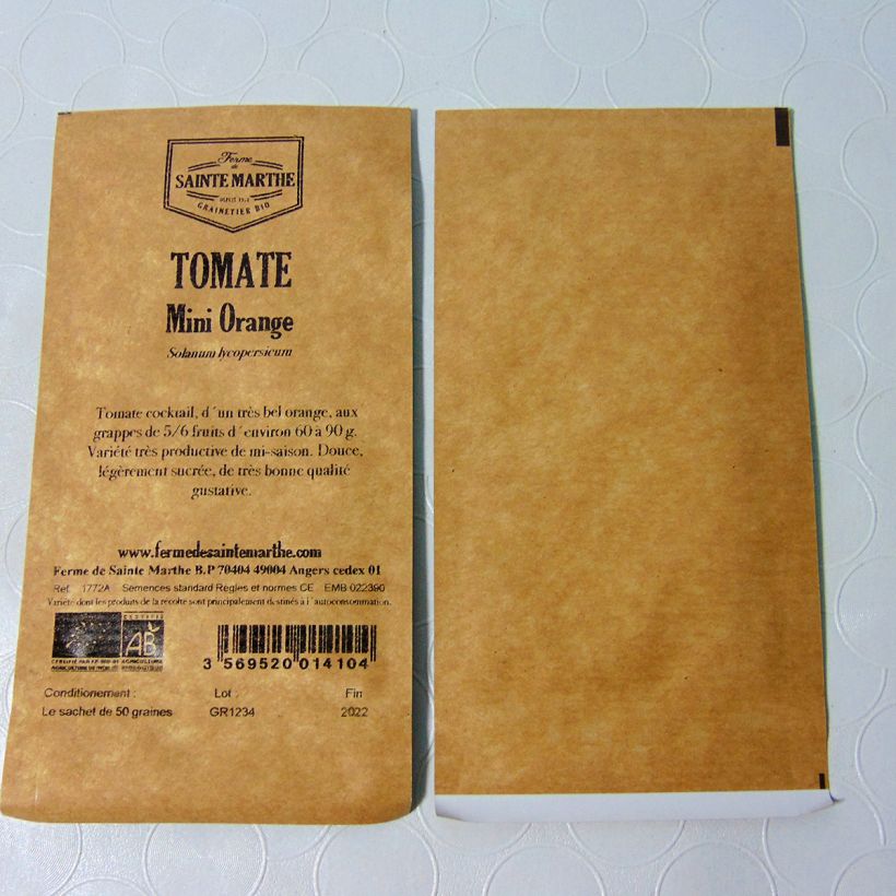 Example of Mini Orange Organic Tomato - Ferme de Sainte Marthe seeds per pack of 50 seeds specimen as delivered