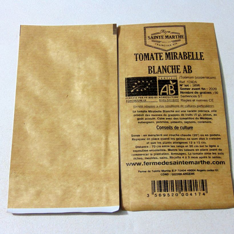Example of White Mirabelle Organic Tomato - Ferme de Sainte Marthe seeds specimen as delivered