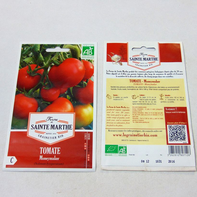 Example of Moneymaker Organic Tomato - Ferme de Sainte Marthe seeds per pack of 40 seeds specimen as delivered