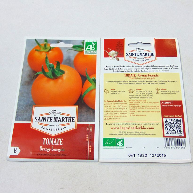 Example of Orange Bourgoin Organic Tomato - Ferme de Sainte Marthe seeds per pack of 40 seeds specimen as delivered