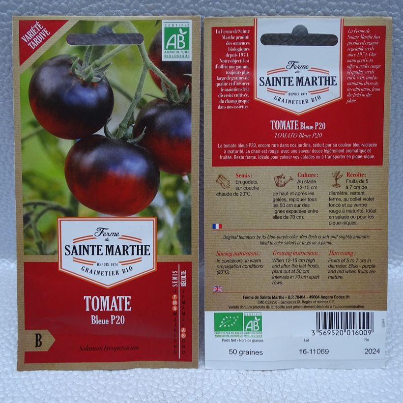 Example of Osu Blue P20 Untreated Tomato - Ferme de Sainte Marthe seeds per pack of 50 seeds specimen as delivered