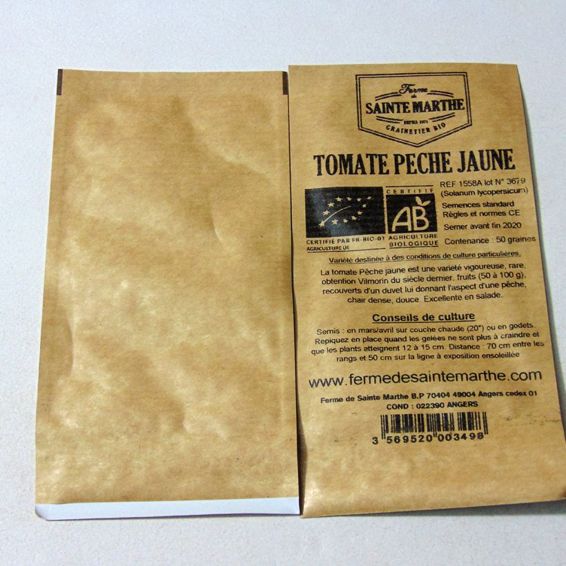 Example of Yellow Peach Organic Tomato - Ferme de Sainte Marthe seeds per pack of 50 seeds specimen as delivered
