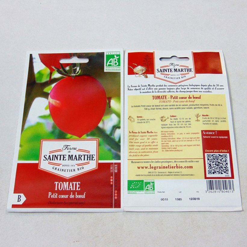 Example of Petit Coeur de Boeuf Organic Tomato - Ferme de Sainte Marthe seeds per pack of 50 seeds specimen as delivered