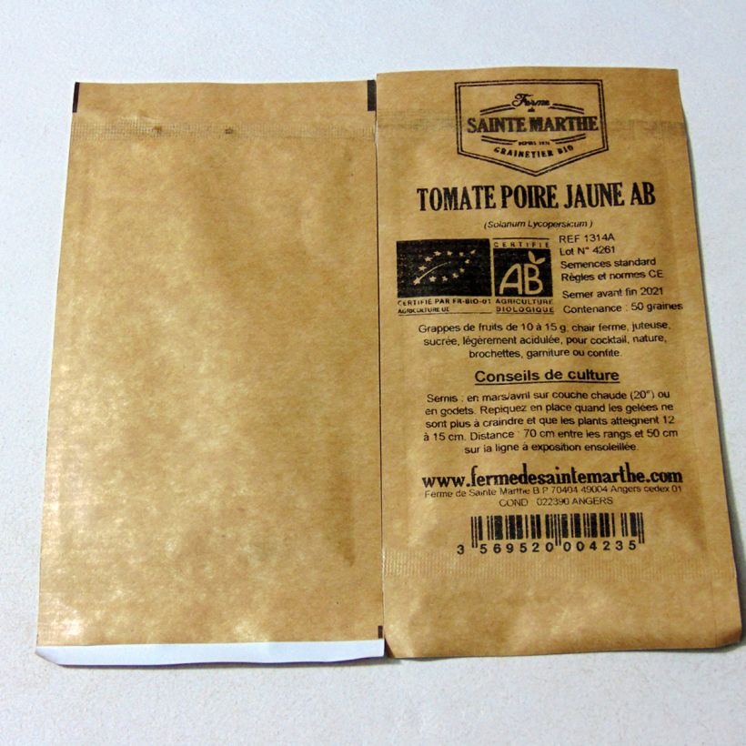Example of Yellow Pearshaped Organic Tomato - Pear tomato - Ferme de Sainte Marthe seeds per pack of 50 seeds specimen as delivered