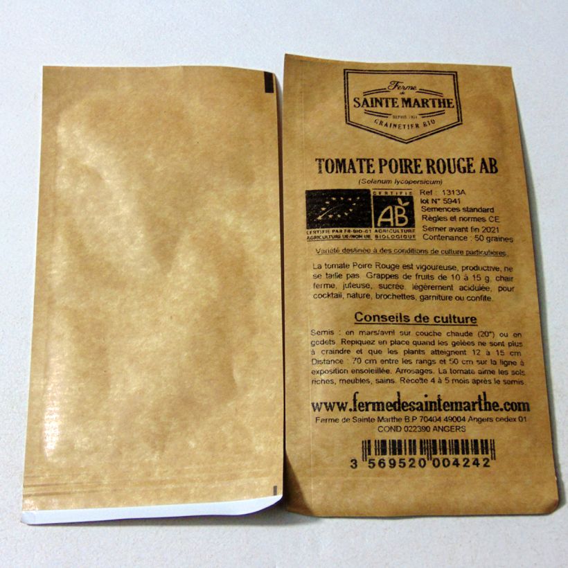 Example of Red Pear Organic Tomato - Ferme de Sainte Marthe seeds per pack of 50 seeds specimen as delivered