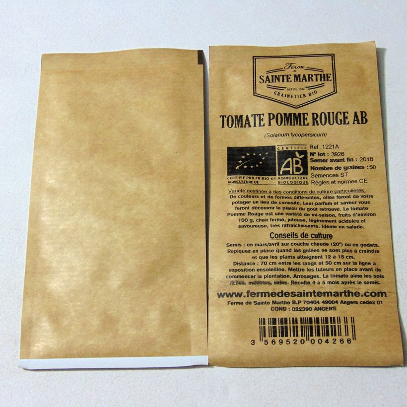 Example of Pomme Rouge Organic Tomato - Ferme de Sainte Marthe seeds per pack of 50 seeds specimen as delivered