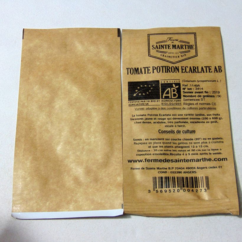 Example of Tomato Scarlet Pumpkin - Ferme de Sainte Marthe seeds per pack of 50 seeds specimen as delivered